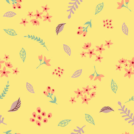 Watercolor gouache abstract wild field flower foliage hand drawning illustration seamless pattern backgroundの写真素材