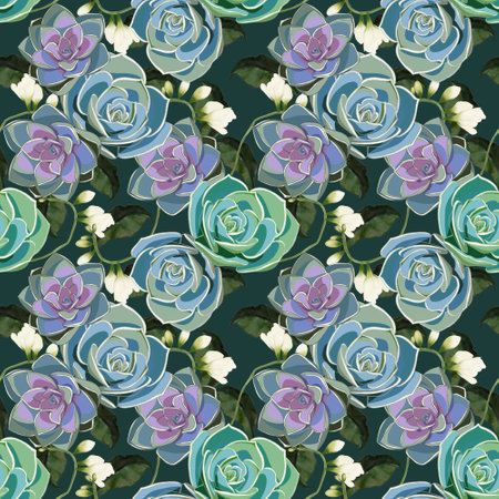 Beautiful illustration Floral pattern in the many kind of flowers. cactus Succulent botanical seamless repeat pattern texture background fashion prints hand paintingの写真素材