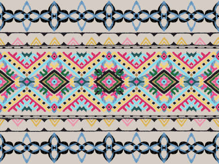 Colorful knit embroidery oriental rug with traditional folk geometric ornament Seamless Pattern carpet fashion fabric wrapping digital illustrationの写真素材