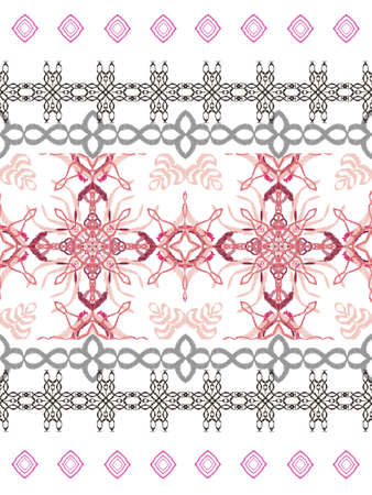 Illustration needle embroidery oriental rug with traditional folk geometric ornament and floral...