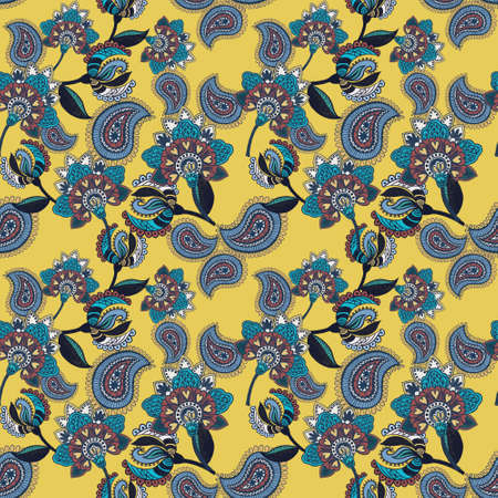 Seamless pattern abstract flower and leaf beautiful mandala bandana paisley damask henna painting Texture decoration interior or fabric paper printの写真素材