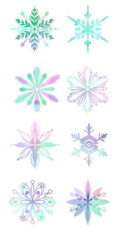 Snowflake winter set of blue pink purple gray pastel element isolated icon on white background  illustrationの写真素材