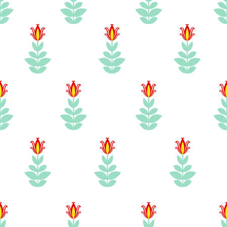 Tulip red flower repeat seamless pattern bouquet blossom illustration on white background for gift, wrapping, wallpaperの写真素材