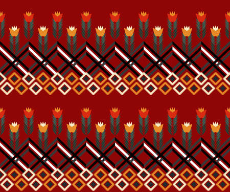 Geometric ethnic oriental ikat traditional repeat seamless pattern flower leaves botanical...