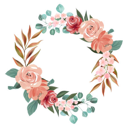 Set of floral wreaths; bouquets; borders and other flower foliage elements perfect for wedding invitationsgreeting cardsの写真素材