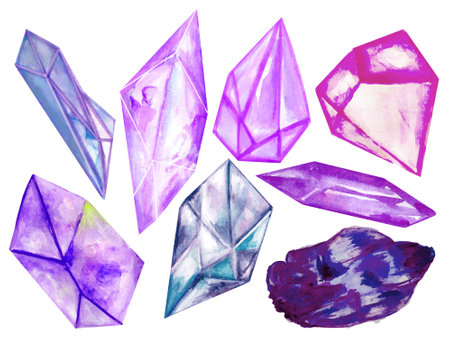 Watercolor illustration element  isolate colorful Crytal Gemstone collectionの写真素材