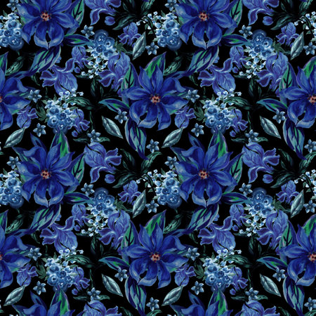Seamless repeat sweet blue Floral Pattern stock illustration for decor interior, print paper, wrapping, fabricの写真素材
