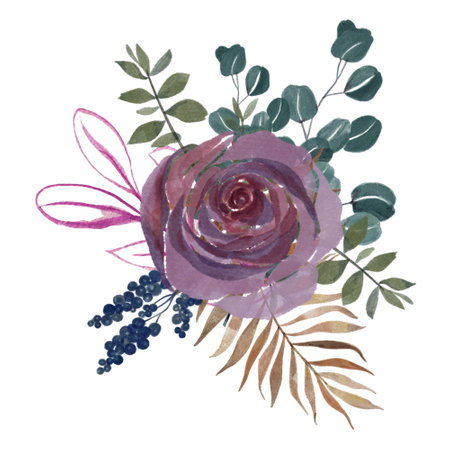 Little Flower Bouquet foliage branch drawing illuatration digital clipart for invitation,greeting,fashion,fabricの写真素材