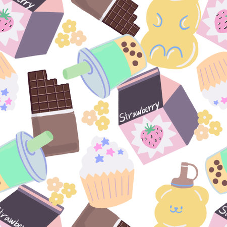 Seamless pattern ingredients background cupcake bakery dessert chocolate yummy tasty for print fashion fabric,  wrappingの写真素材