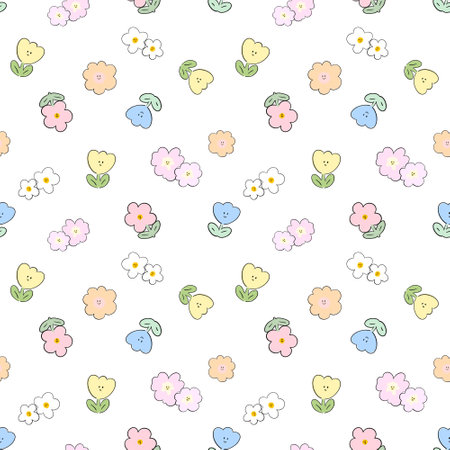Seamless Pattern sweet cute pastel minimal botanical pretty flower for baby shower,birthday kids, wrappingの写真素材