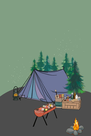 Barbecue party fresh vegetable meat sausage bacon grill fire outdoor holiday weekend doodle characterの写真素材