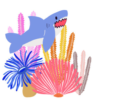 Coral Reef colorful Blue shark illustration greetings invitation cardの写真素材