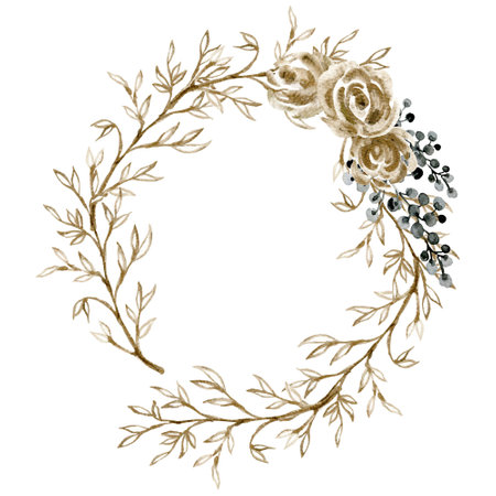 Wreath Bouquet leaves rose little flower illustration drawing painting for greetings invitation, rsvpの写真素材