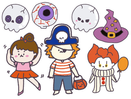 Isolated elements illustration cute fantasy magic doodle character halloween , day of the death festival celebrate and pumpkin cake cupcake candy confetti decorationsの写真素材