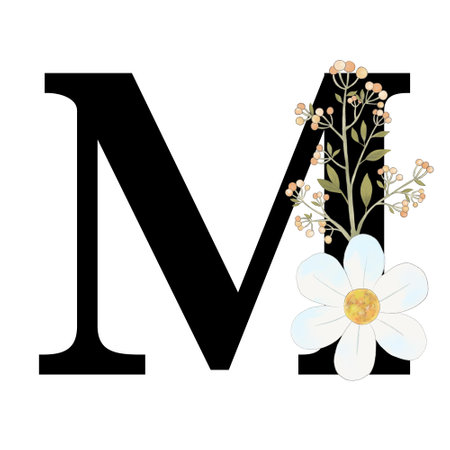 Alphabet Upper case Number isolated elements blossom floral isolated for logo, invitation, fashion fabric, wedding cardの写真素材
