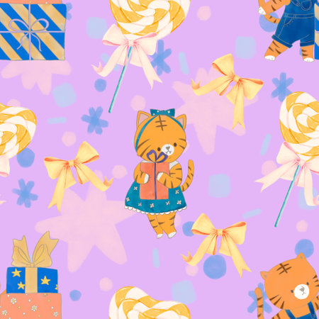 Watercolor tiger animal woodland zoo farmer  party cute doodle cartoon style seamless pattern Ideal kids design for fabric, wrapping, textile, wallpaper, apparelの写真素材