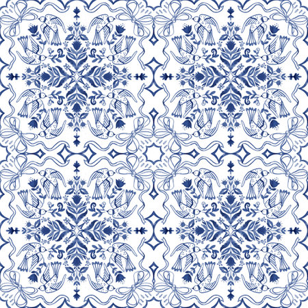 Sicilian Majolica Vintage Blue mediterranean tile Azulejo tile pattern, Portuguese Spanish Italian traditional hand paintの写真素材