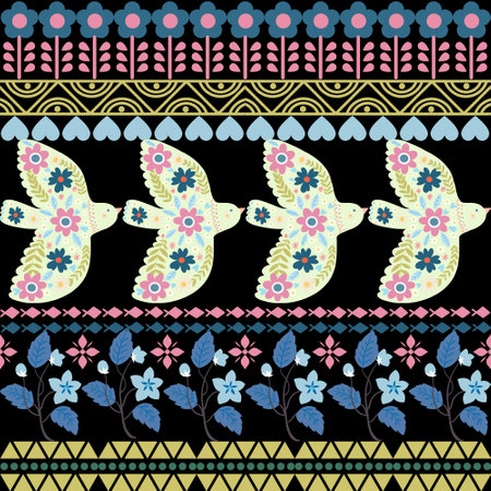 Polish ethnic seamless embroidery pattern with flowers and hearts inspired by folk art...