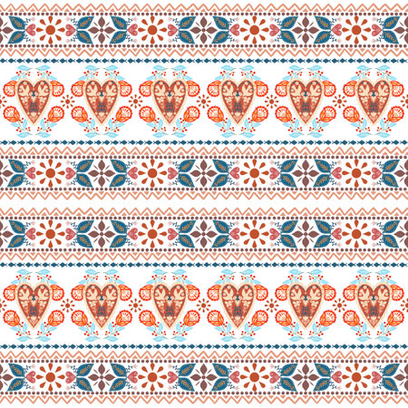 Polish ethnic seamless embroidery pattern with flowers and hearts inspired by folk art...