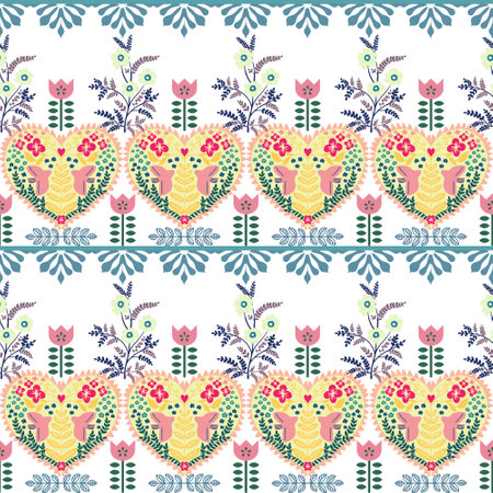 Polish ethnic seamless embroidery pattern with flowers and hearts inspired by folk art easter,valentineの写真素材