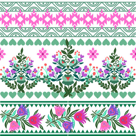 Valentine love heart botanical animal abstract horozontal repeat seamless pattern background for...