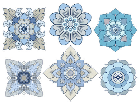 illustration Royal indigo blue Porcelain Thai flower traditional ornamental retro style design for seamless patternの写真素材