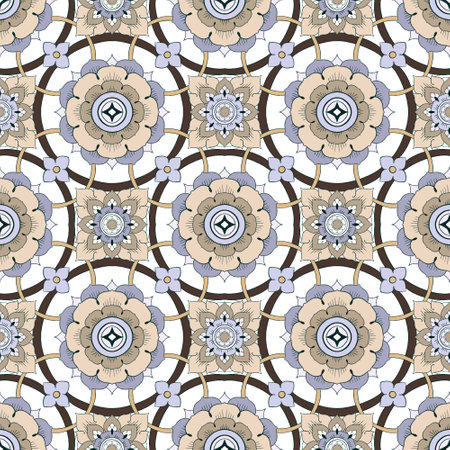 Traditional thai style pattern decorative. flowers thai line repeat seamless pattern tribal folk...