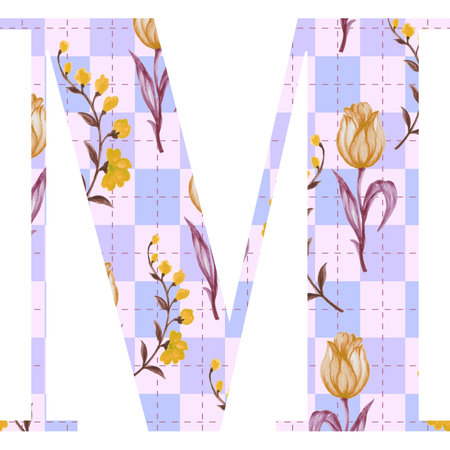 Hand drawn font with flowers.Set of ABCD uppercase letters isolated on white background. Handmade romantic alphabet set.の写真素材