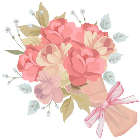 Bouquets of flowers. A bouquet of garden flowers, roses set of floral decoration. spring and summer isolated elements Valentine's Day, Mother's Day, greeting cards.の写真素材