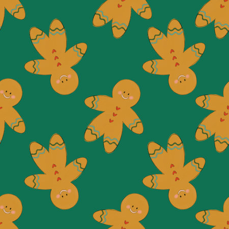 Christmas new year  in cartoon style. Holiday gifts, gingerbread christmas tree Holiday seasonal  illustrations seamless patternの写真素材