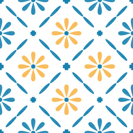Watercolor seamless pattern sicilian motif folk tile, talavera,ceramic,majorlica, patchwork, outline...