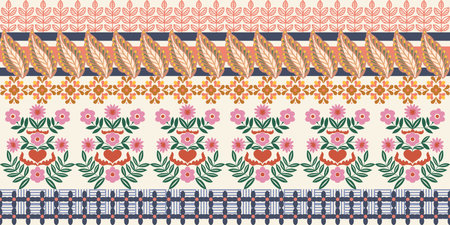 Template colorful horizontal motif folk tribal symbol pattern greeting card, valentine flower heart...