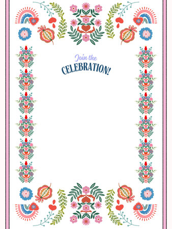 Motif flower heart love folk art design Native culture illustration  Scandinavian Polish traditional tribal colurful invitation greetings cardの写真素材