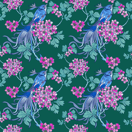 Hand drawn colorful flowers seamless patterns digital clipart eatern asian orient style for fabric, textiles, clothing, wrapping paper, cover, banner, home decor, abstract backgroundsの写真素材