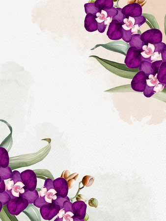 Summer Spring season banner with Orchid watercolor, floral frame banner border for wedding card, invitation templateの写真素材
