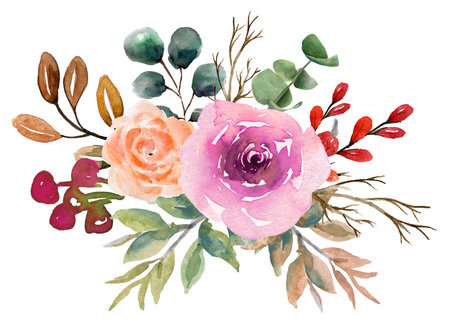 This elegant botanical composition a warm winter mood with a cozy touch.watrecolor ideal for cards, wedding invites, festiveの写真素材