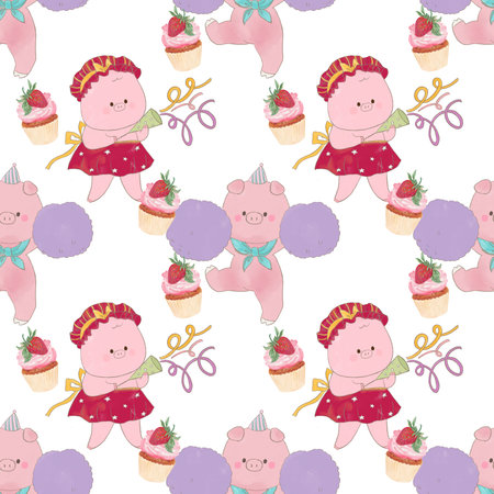 Birthday, Holiday, Anniversary cute animal party seamless pattern Festive decor like celebration sweets, gifts  illustration hand drawnの写真素材