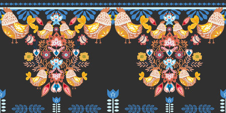 The beautiful flower with animal folklore ornament arrangement blooming foliage leaves watercolor...