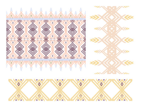 Hand-drawn digital illustration .Elegant traditional tribal geometric Ikat textile repeat background...