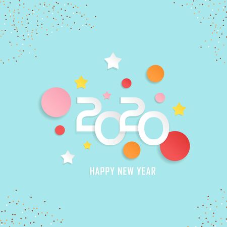 Happy New Year 2020 illustration in blue background with circle, star, and gold sparkles. Vectorのイラスト素材