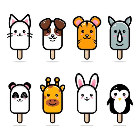 Set of cute cartoon ice cream animal charactersのイラスト素材