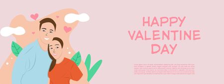 Happy valentines day flat illustration bannerのイラスト素材