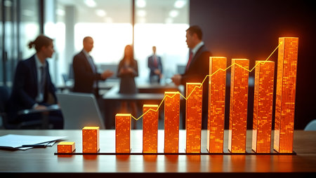 Business graph on table in office with people in background. 3D renderingの素材