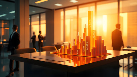 Business graph on a glass table in office interior. 3d renderingの素材