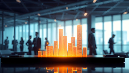 Growing bar graph on black table with office background. 3d renderingの素材