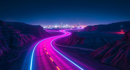 Night view of the road in the mountains. Long exposure photography.の素材