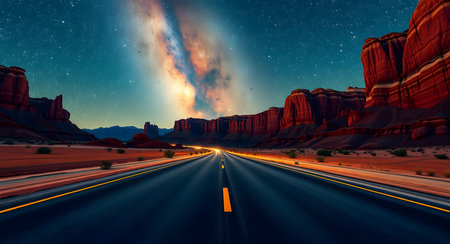 Road in Monument Valley, Arizona, USA at night. Long exposure.の素材