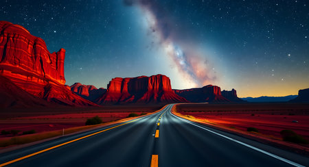 Road to Monument Valley at night, USA. 3D Renderingの素材