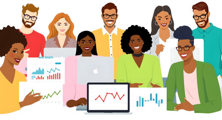 Group of business people working together in office. Flat vector illustration.の素材