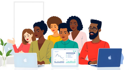 Group of people working on computers. Teamwork concept. Vector illustration.の素材